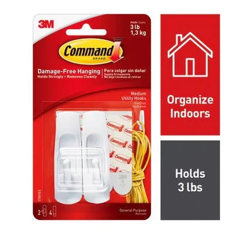 Command Medium Utility Hooks, 2-Command Hooks, 4-Command Strips,Damage-Free Hanging of Halloween Decor, White 12 Pack